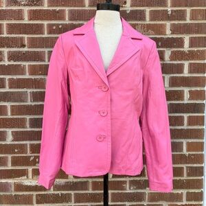 Dialogue Jacket Pink Leather Collared Buttons Pockets Lined Size M